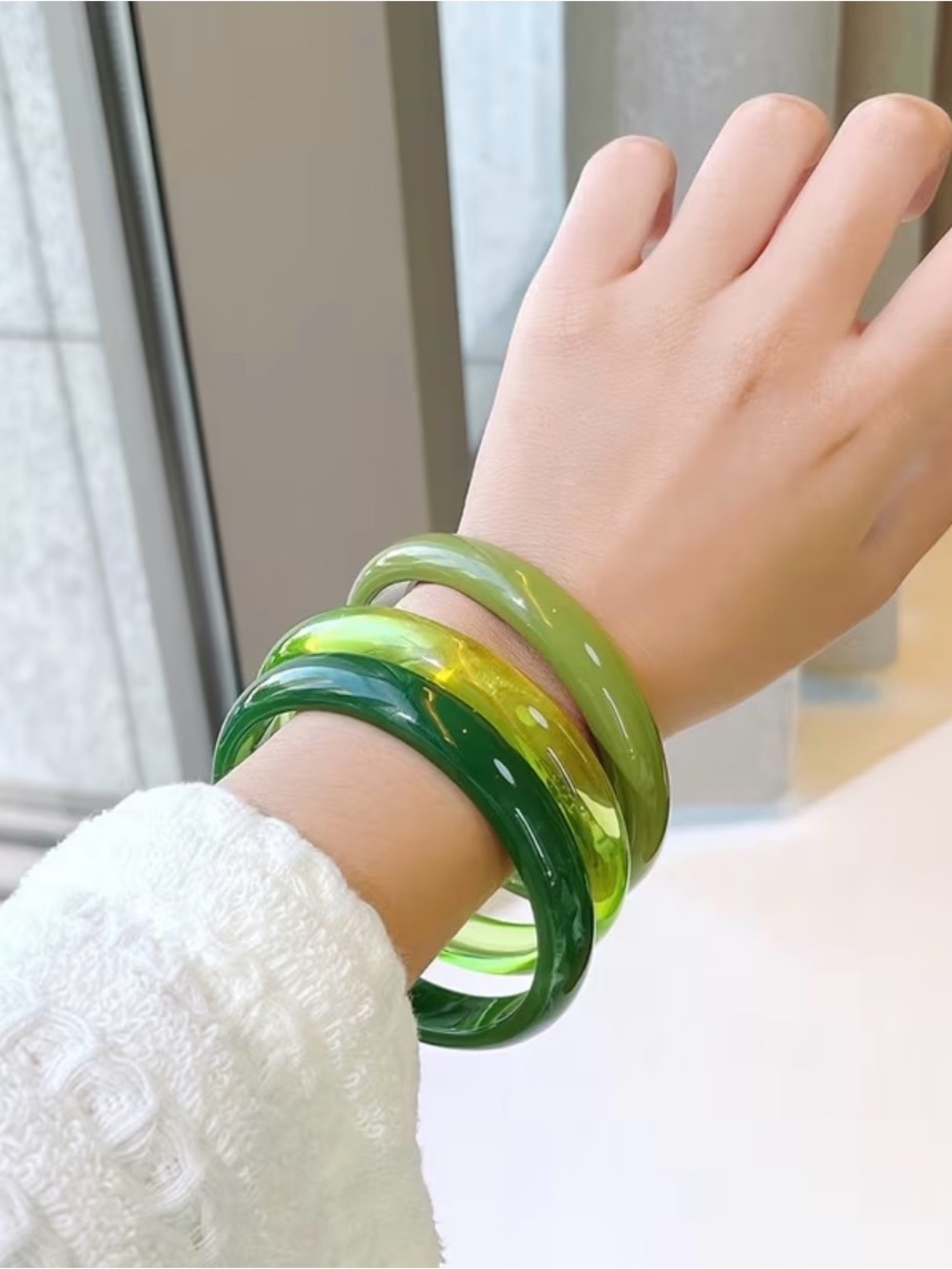 Green Gradient Resin Bangle Set - Women Jewelry
